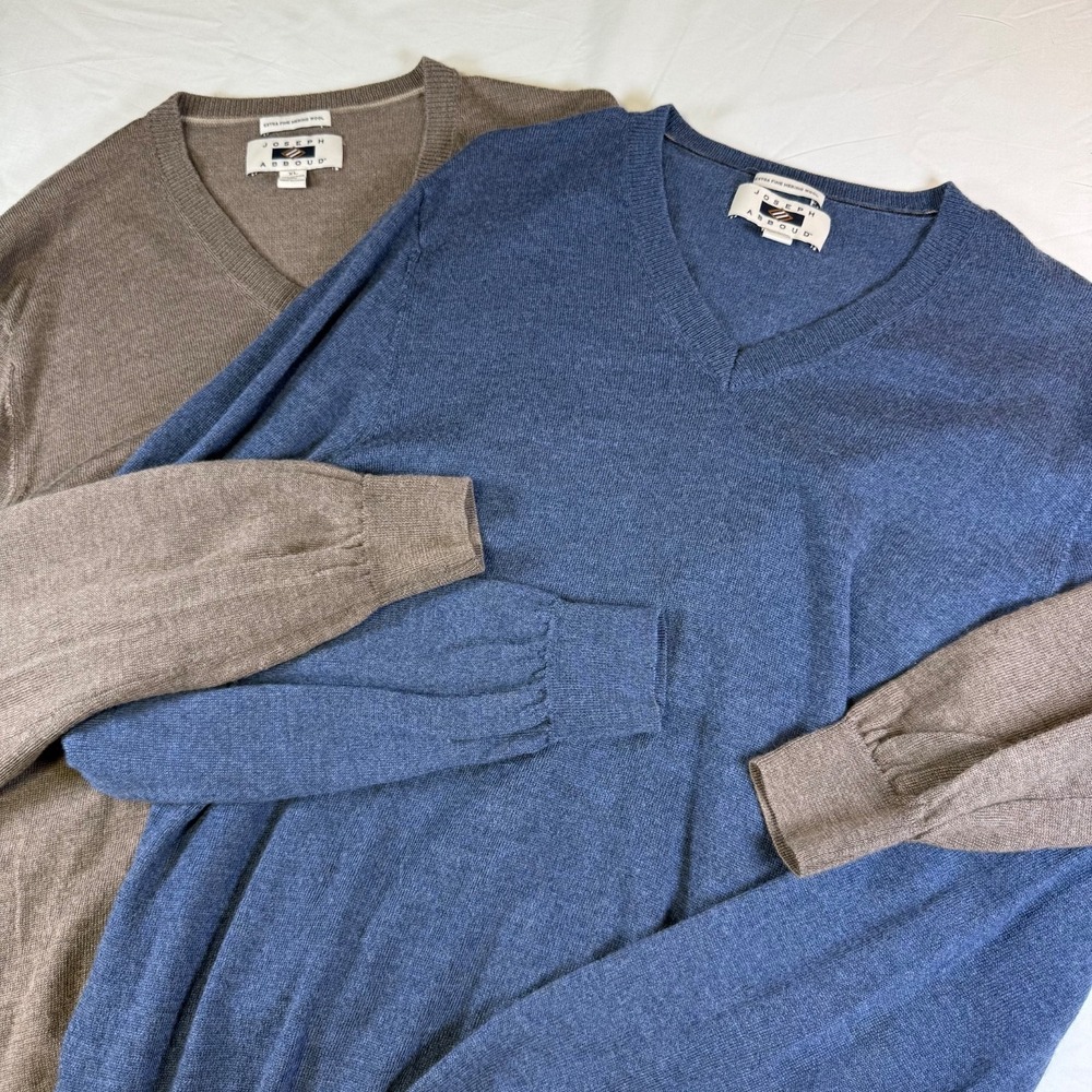 Set of 2 Joseph Abboud Extra Fine Merino Wool Sweaters V Neck Men's Size XL